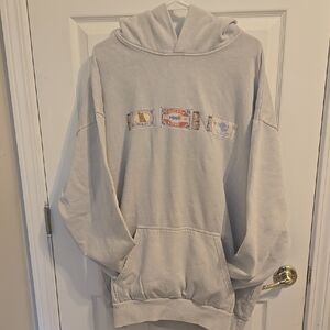 Light Gray Pullover Hoodie with Colorful Graphic